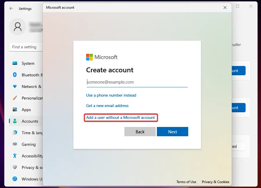 Agregar un usuario sin una cuenta de Microsoft