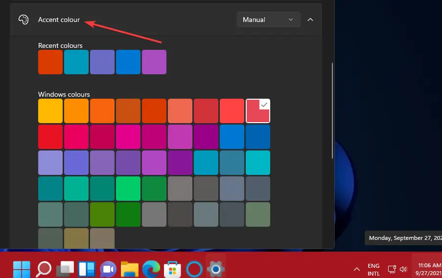 Color de acento cambiar el color de la barra de tareas en Windows 11