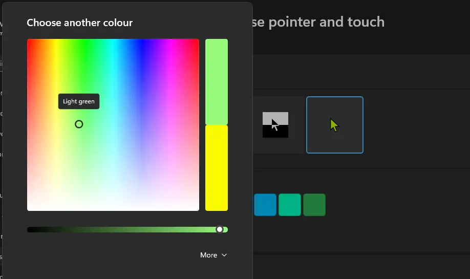 La herramienta de selección de color cambia el color del cursor del mouse