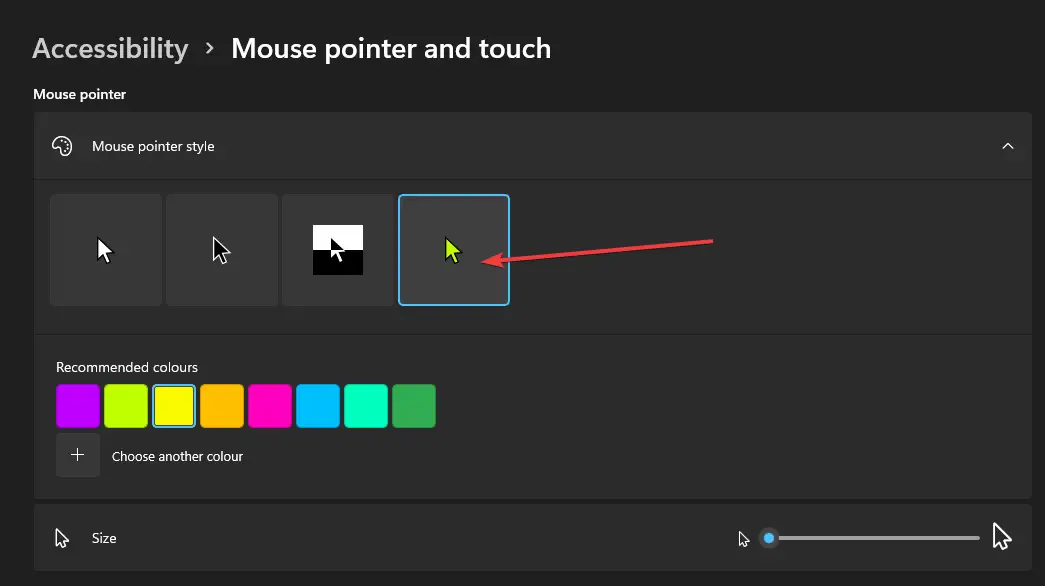 Botón personalizado para cambiar el color del cursor del mouse