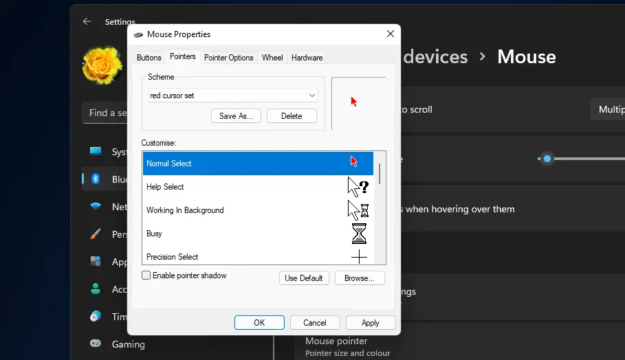 Un cursor personalizado cambia el color del cursor del mouse