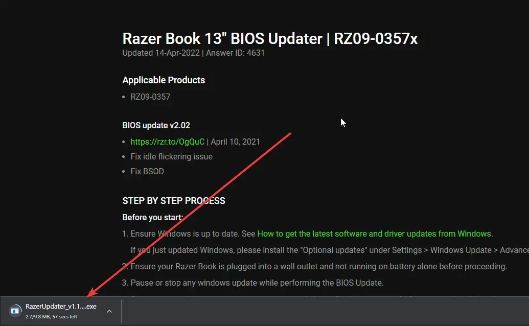 Haga clic en el software Razer BIOS