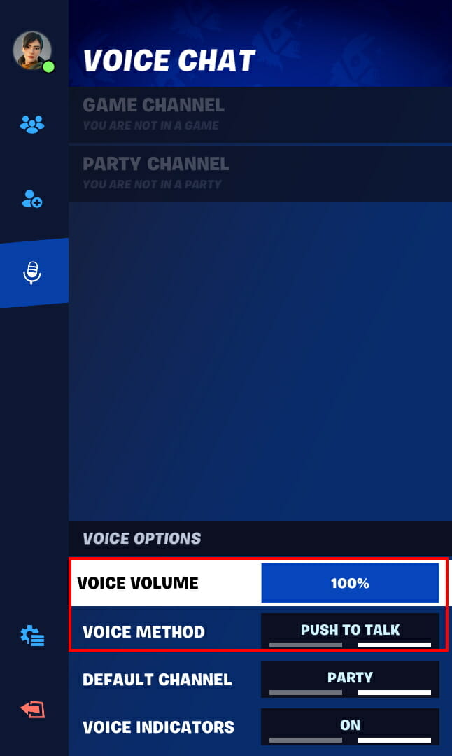 Configuración del chat de voz de Fortnite
