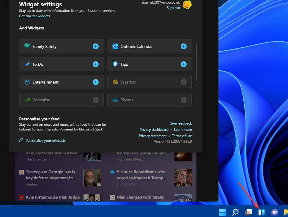 La barra de widgets monitor de velocidad de red de Windows 11