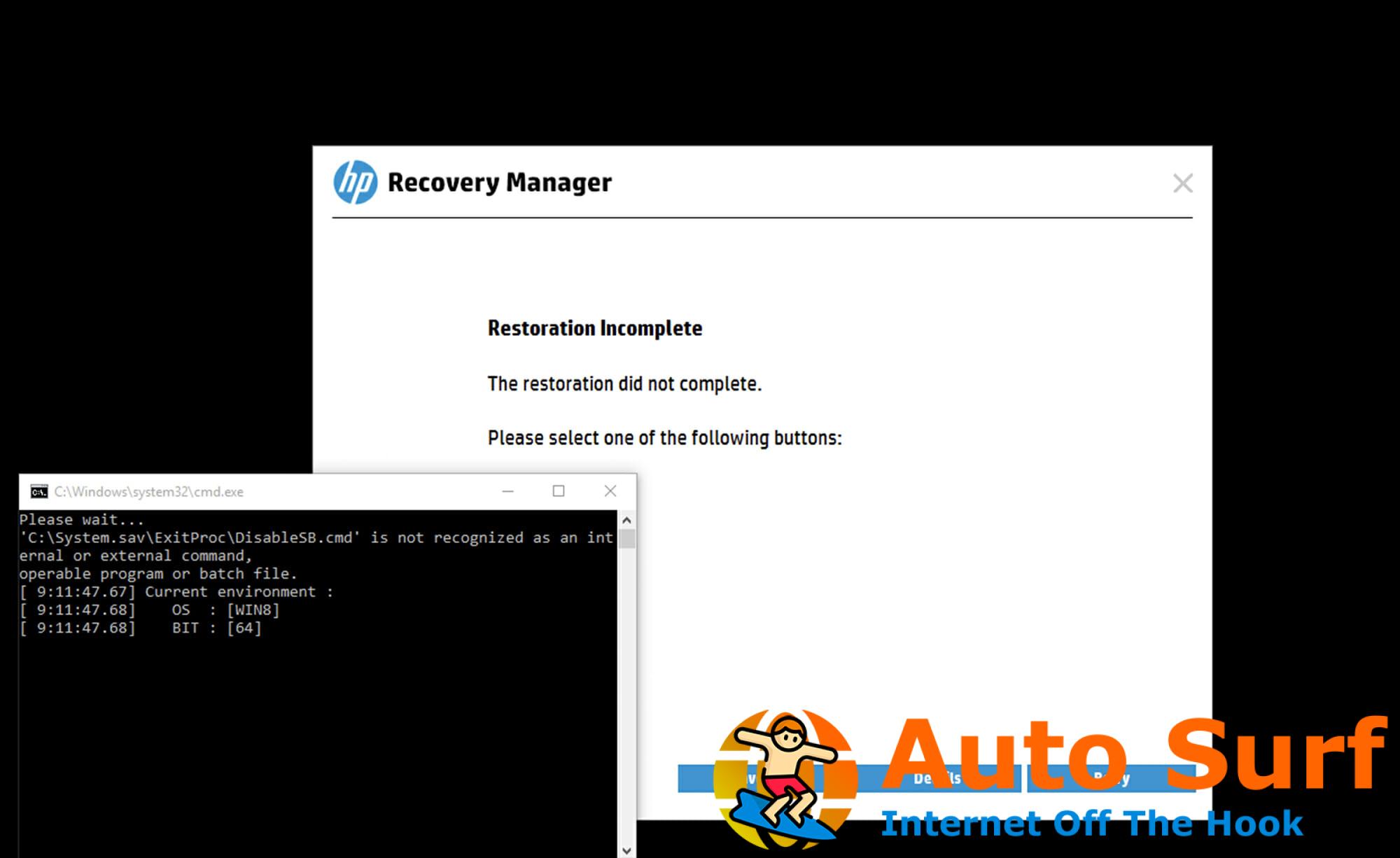 Restauración de HP Recovery Manager incompleta