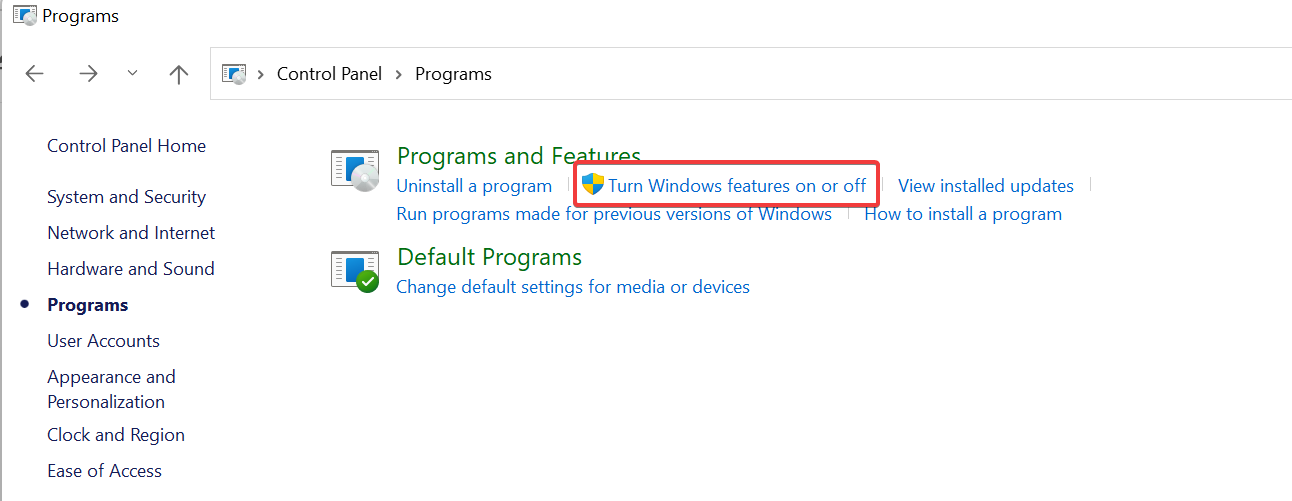 Activar o desactivar funciones de Windows para habilitar una configuración