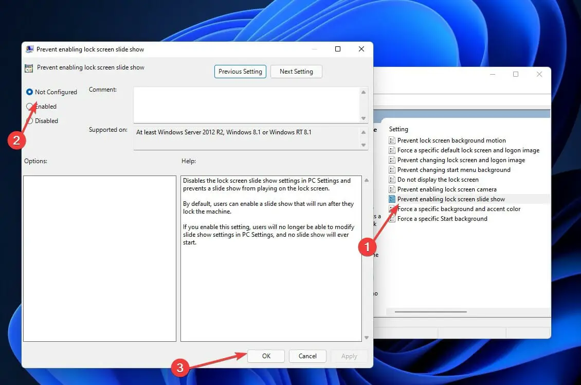 evitar que la presentación de diapositivas de la pantalla de bloqueo de Windows 11 no funcione