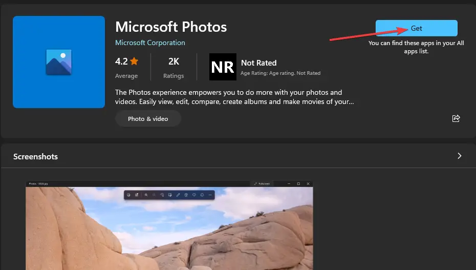 La aplicación de fotos de la página de la aplicación Microsoft Photos no funciona en Windows 11