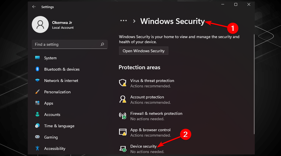 haga clic en seguridad de Windows