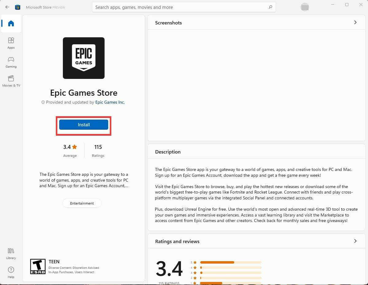 Epic Games Store: revisión de la versión de Microsoft Store