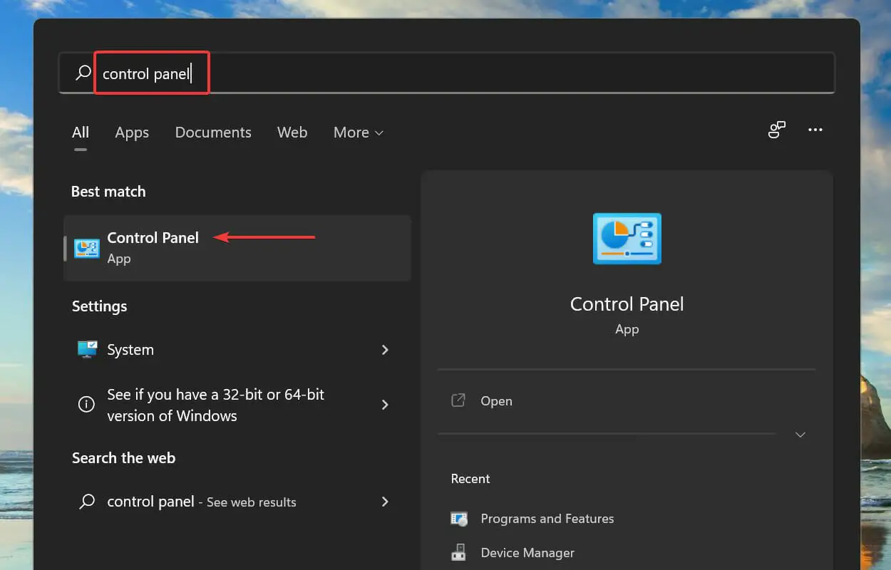 Inicie el Panel de control para desactivar el uso compartido protegido con contraseña en Windows 11