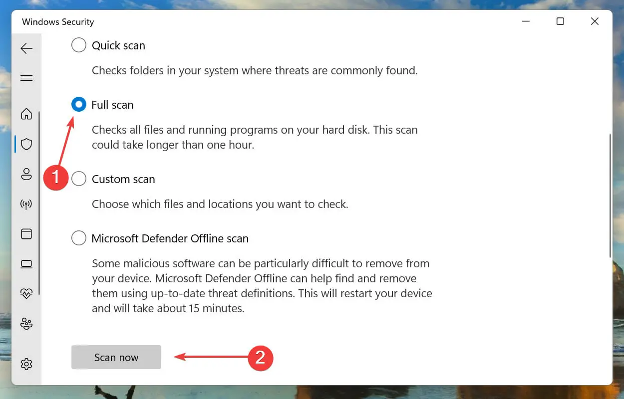 Buscar malware para corregir el error NSIS en Windows 11