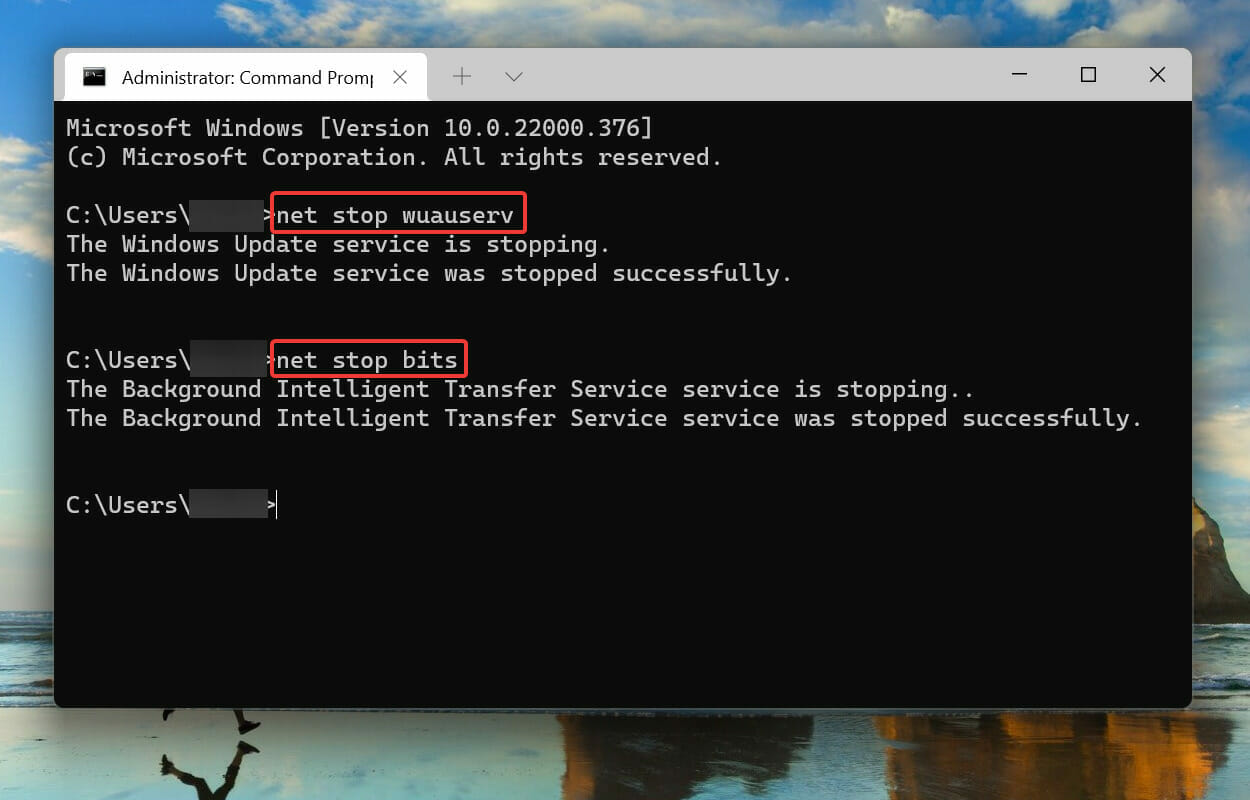 Detenga Windows Update y BITS para corregir el error de instalación 0x8007012a