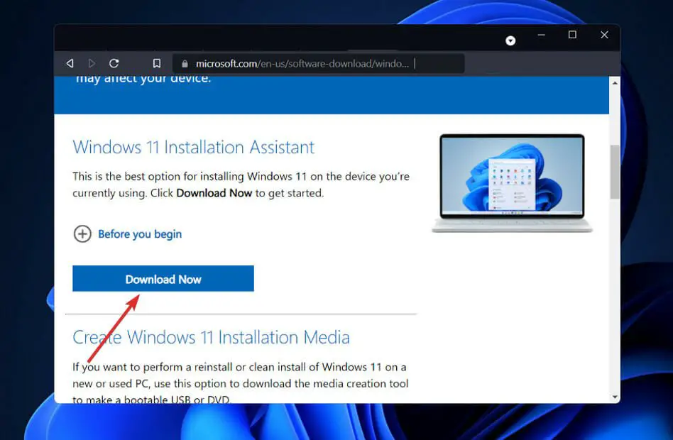 asistente de descarga-instalación-herramienta de actualización de Windows 11