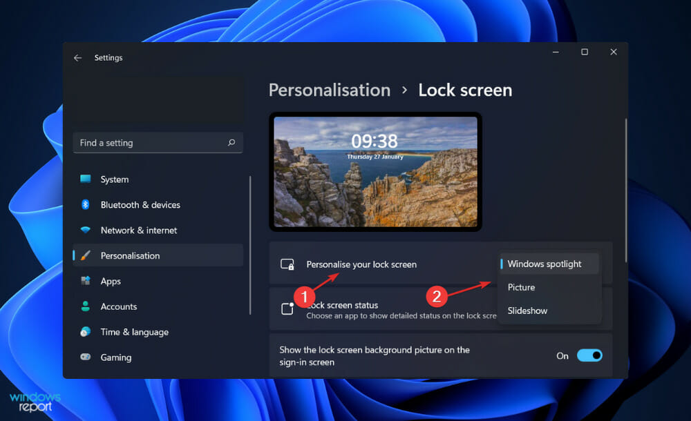 Spotlight-Choice personalizar la pantalla de bloqueo de Windows 11
