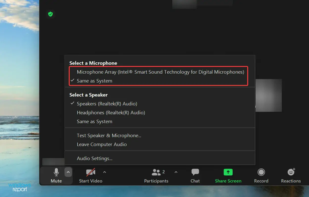 Seleccione el micrófono deseado para corregir el error de zoom al detectar el micrófono Windows 11