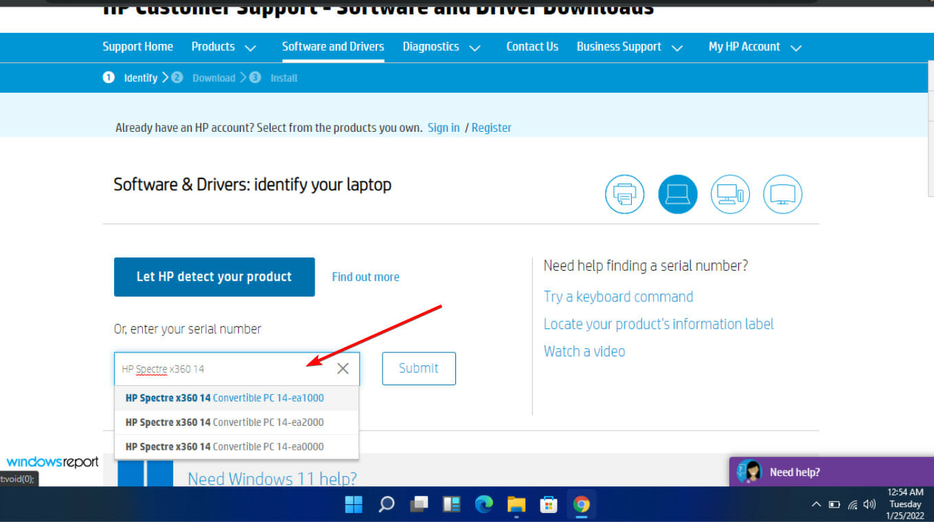 Número de serie en la actualización del BIOS de HP Windows 11