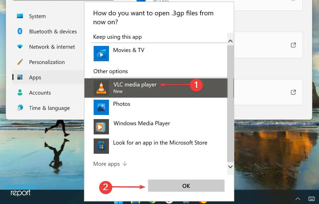 Seleccione una aplicación diferente a Windows 11 para eliminar la asociación de archivos
