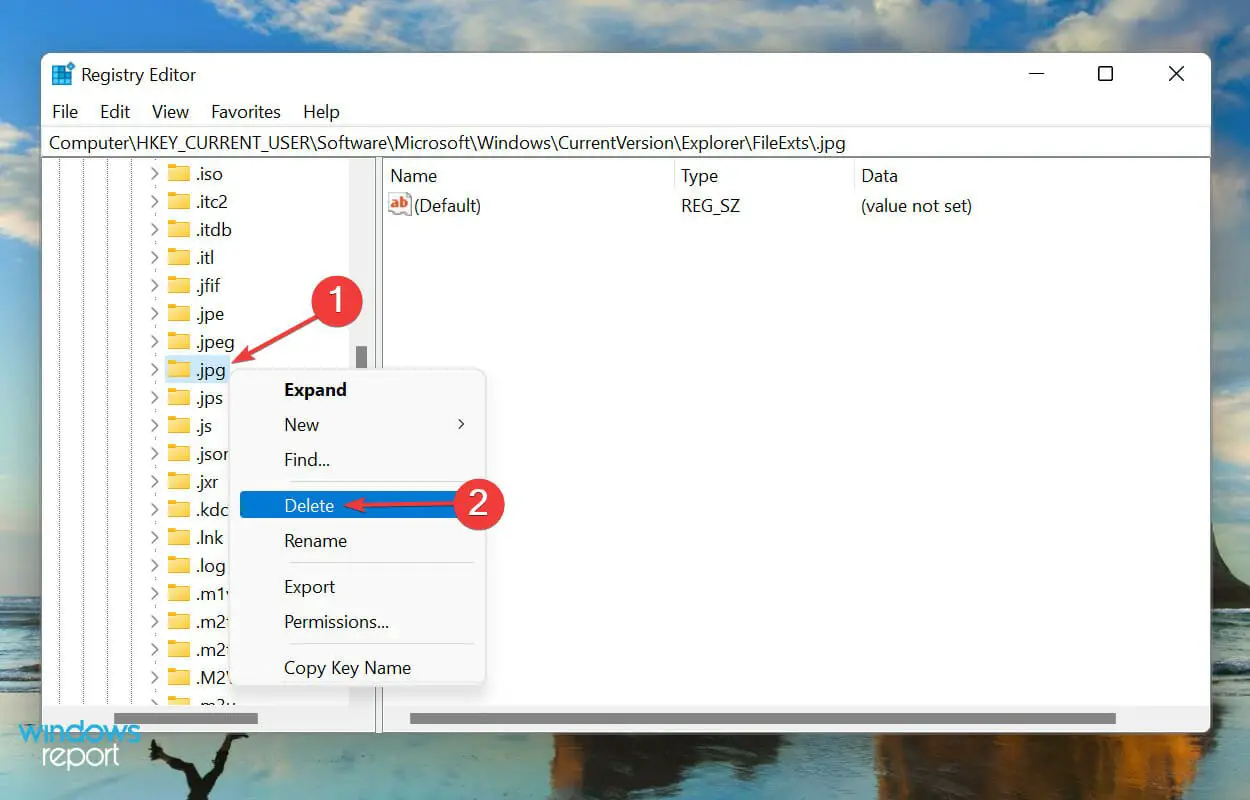 Eliminar clave para Windows 11 eliminar asociación de archivos