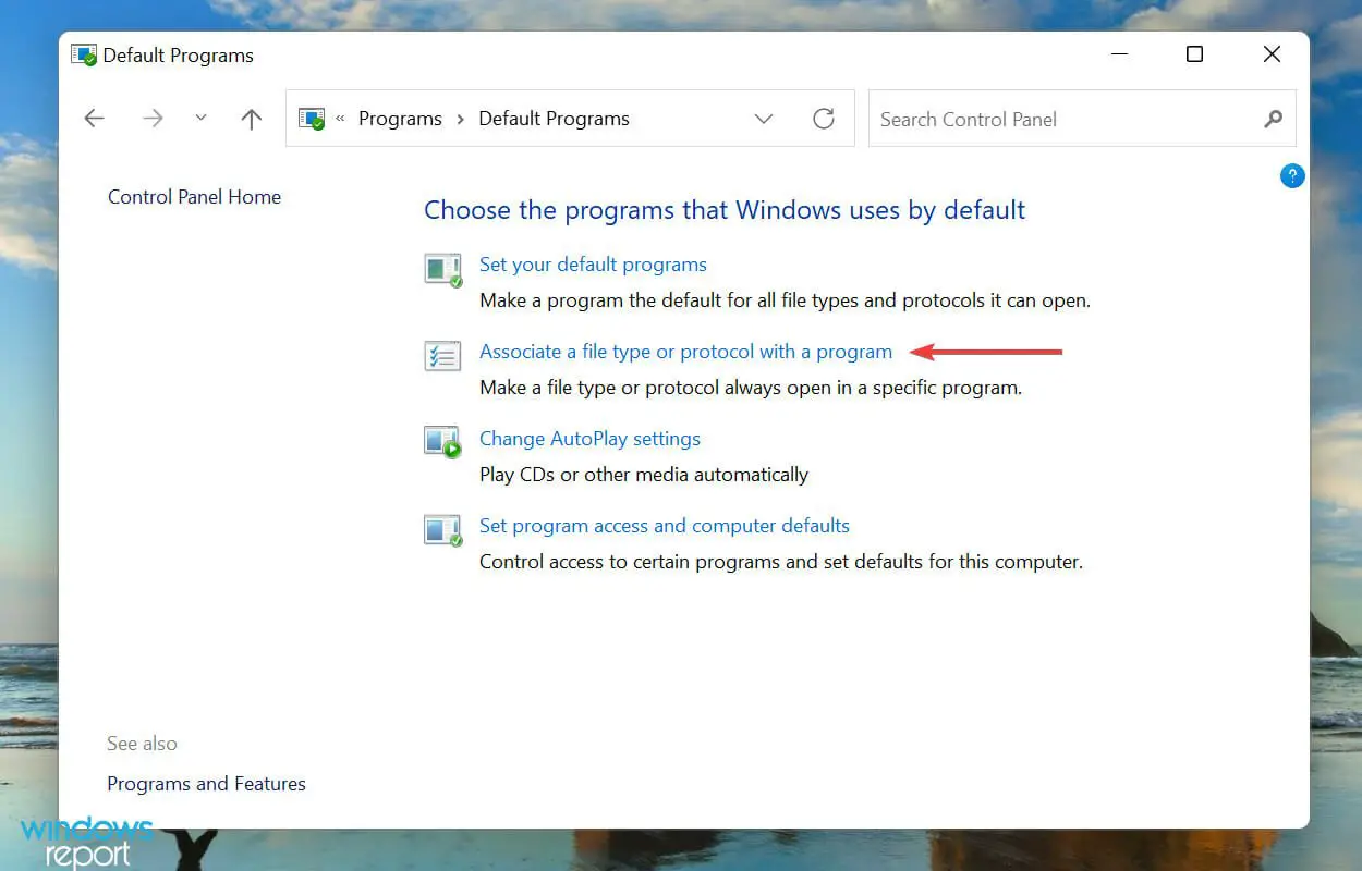 Asociar un tipo de archivo o protocolo con un programa para eliminar la asociación de archivos de Windows 11