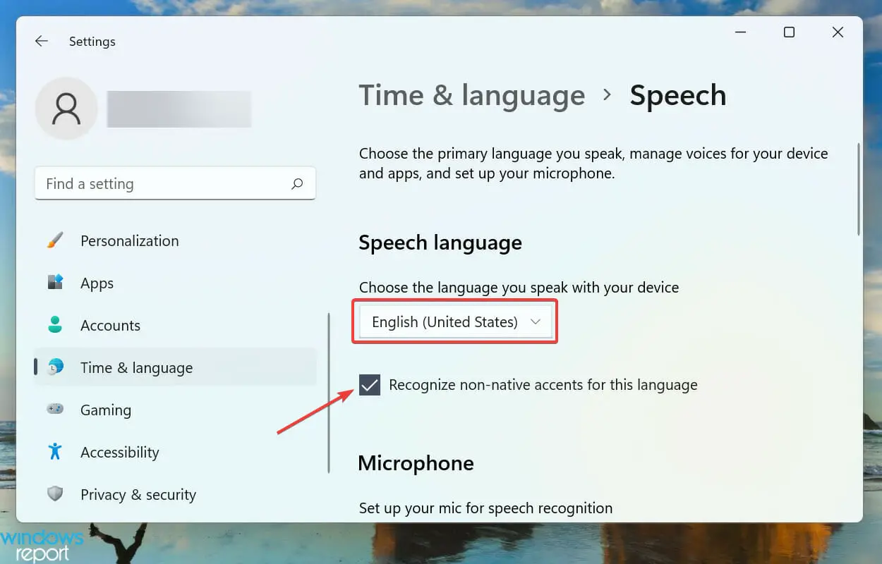 Elija el idioma para arreglar la escritura por voz de Windows 11 que no funciona
