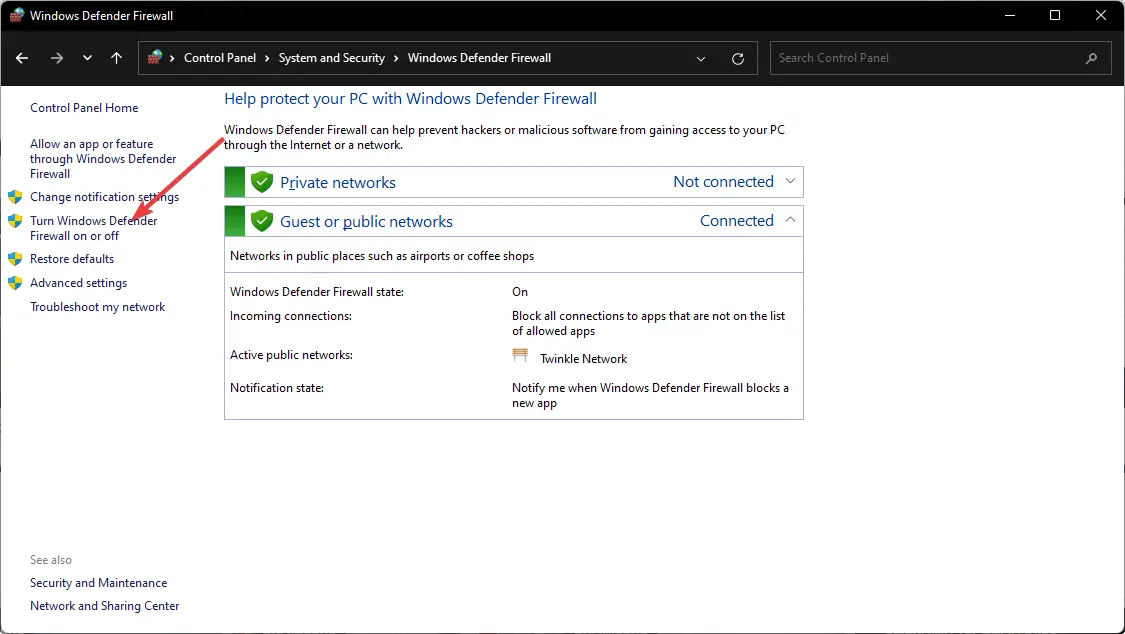 activar o desactivar el firewall de Windows Defender