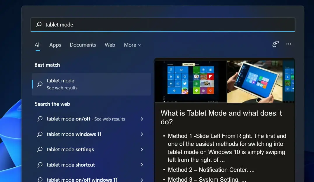 La pantalla dividida de Windows 11 de búsqueda en modo tableta no funciona