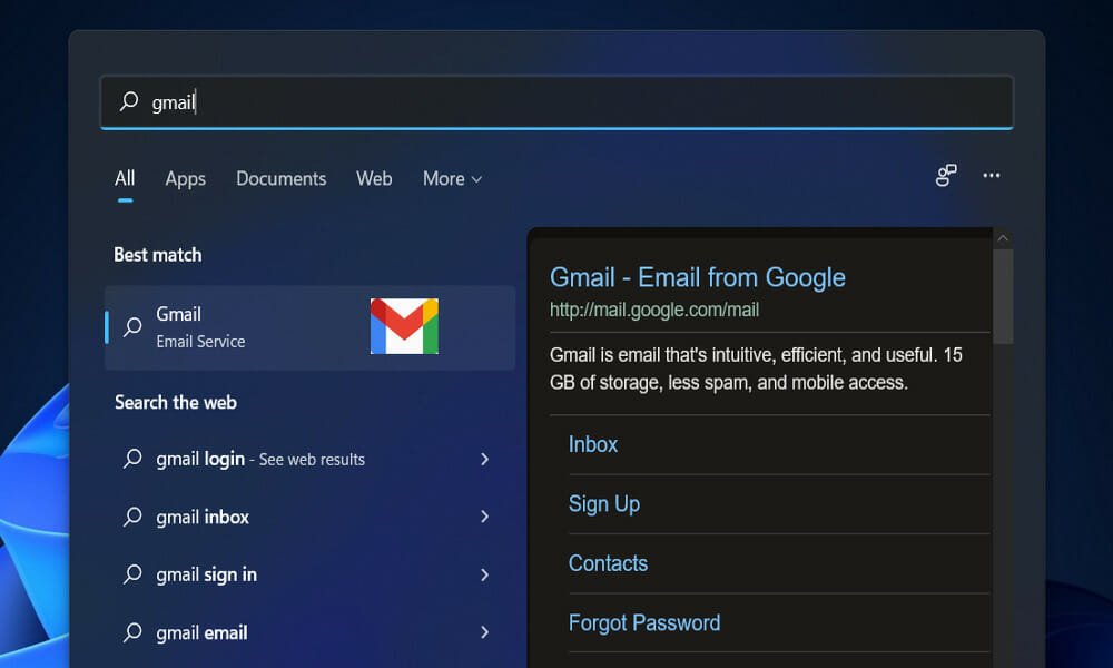 Gmail-búsqueda de Windows 11 Outlook se bloquea