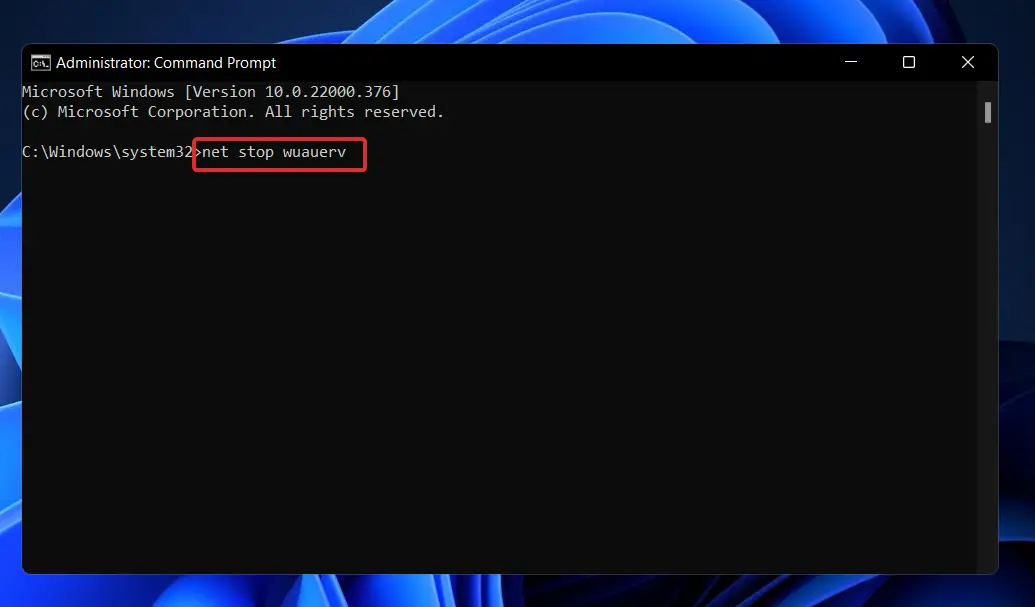 net-stop-wuauerv-cmd código de error de Windows 11 0x800f0801