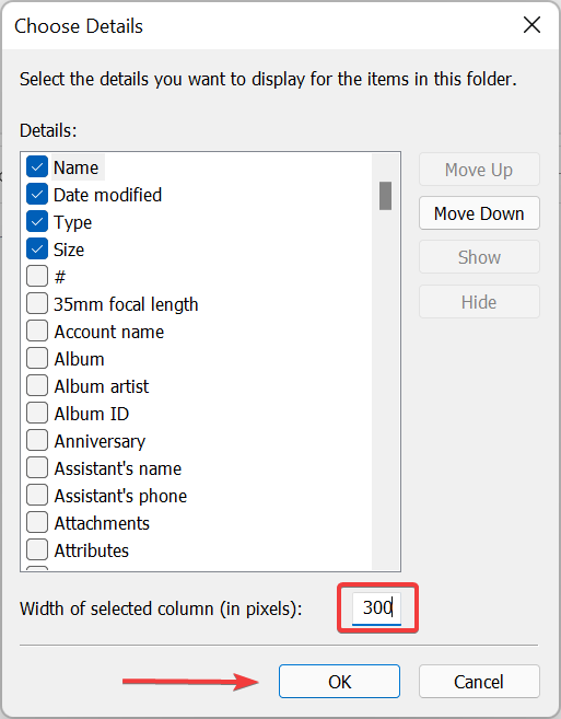 Ingrese el ancho para dimensionar todas las columnas para que se ajusten automáticamente a Windows 11