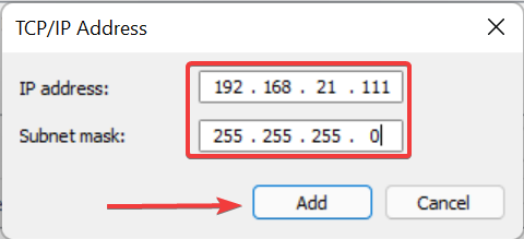 Escriba valores para Windows 11 agregue una dirección IP secundaria