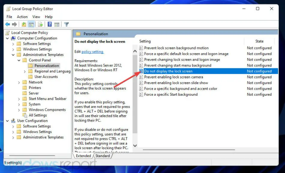 No mostrar la opción de política de pantalla de bloqueo deshabilitar la pantalla de bloqueo de Windows 11