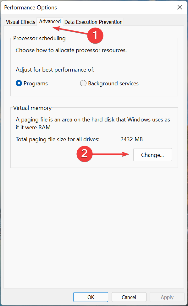 Cambiar para restablecer la memoria virtual Windows 11