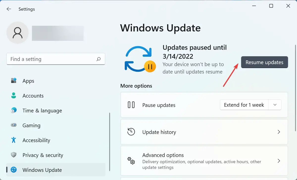 Reanudar la actualización para corregir el error de actualización de Windows 11 0x8024a205