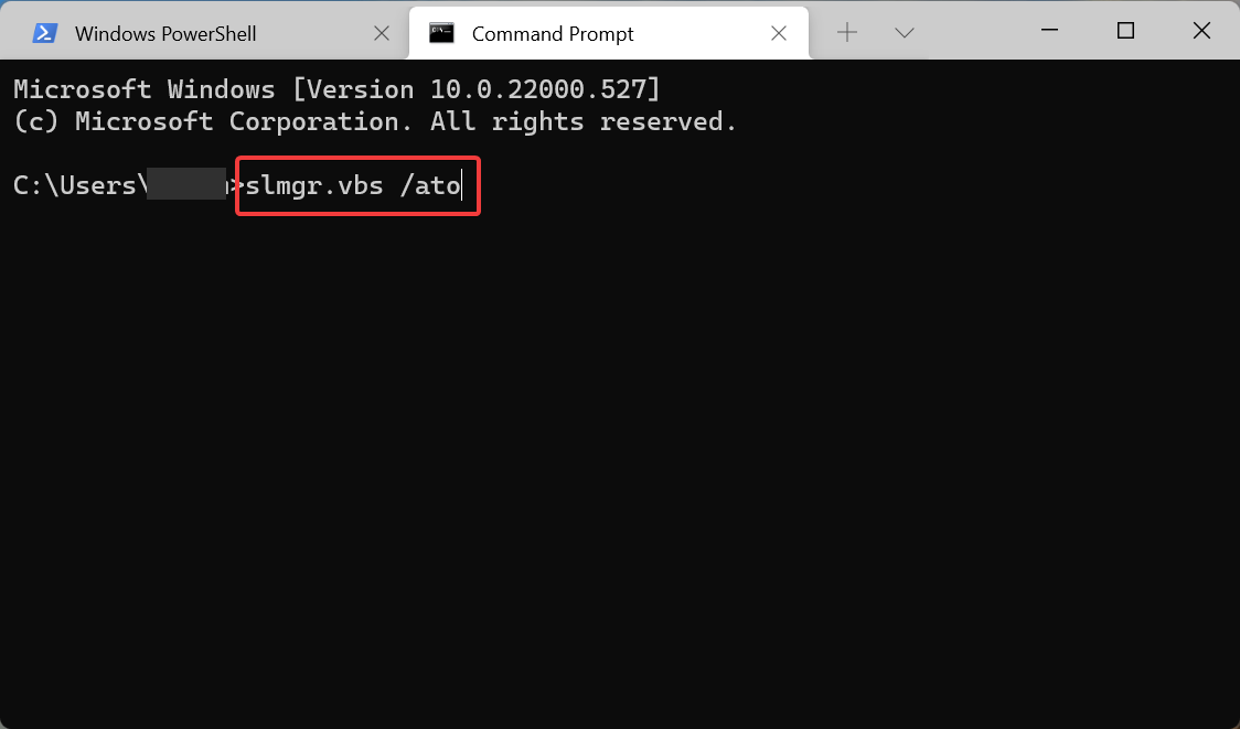 Ejecute el comando para corregir el error de activación de Windows 11 0xc004c060