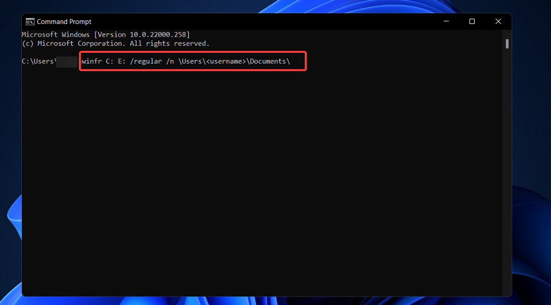 comando winfr recuperar archivos borrados windows 11