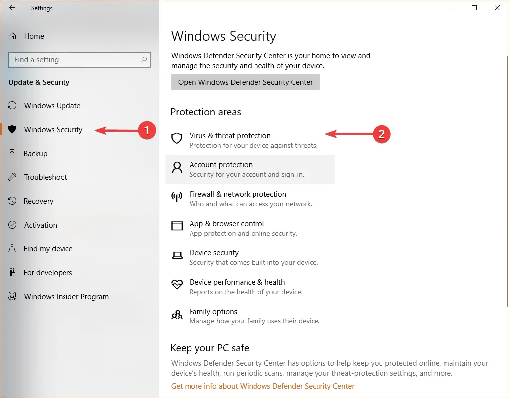 protección contra amenazas y virus de seguridad de windows PC automáticamente alt tabs
