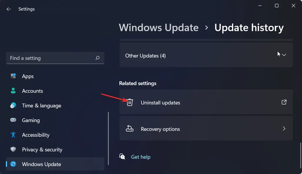 desinstalar-upd error de Windows 11 después de la actualización