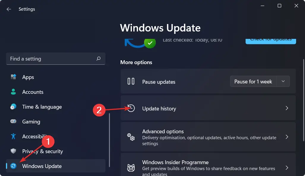 windows-update-history-choice error de Windows 11 después de la actualización