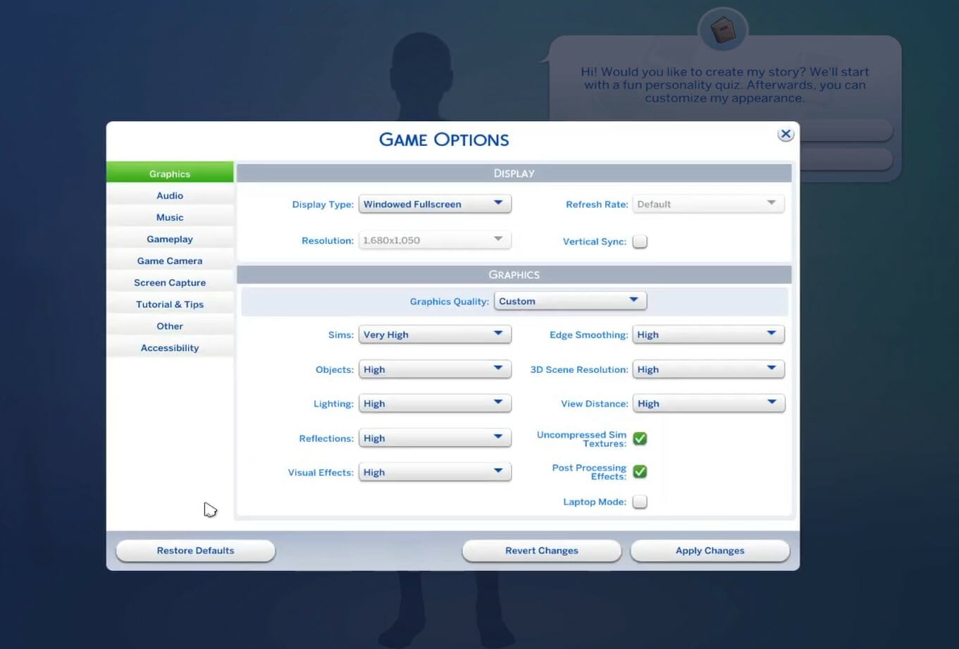 Los mods de la ventana de opciones del juego no funcionan Sims 4