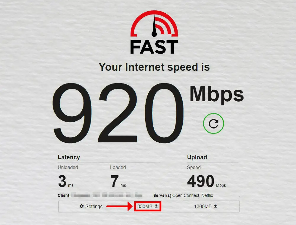 Fast.com muestra los resultados de la prueba de velocidad de Internet