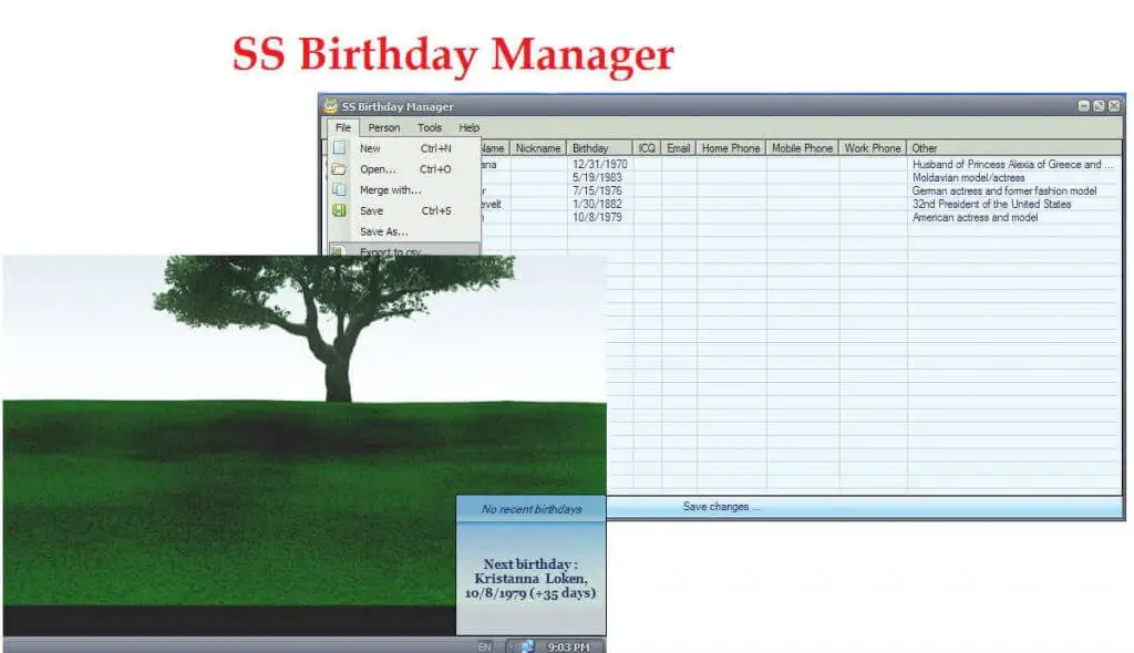 software de recordatorio de cumpleaños y aniversario