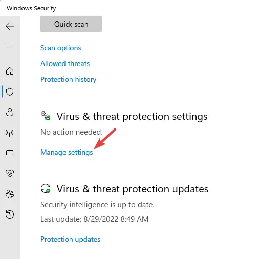 administrar la configuración de protección contra virus y amenazas