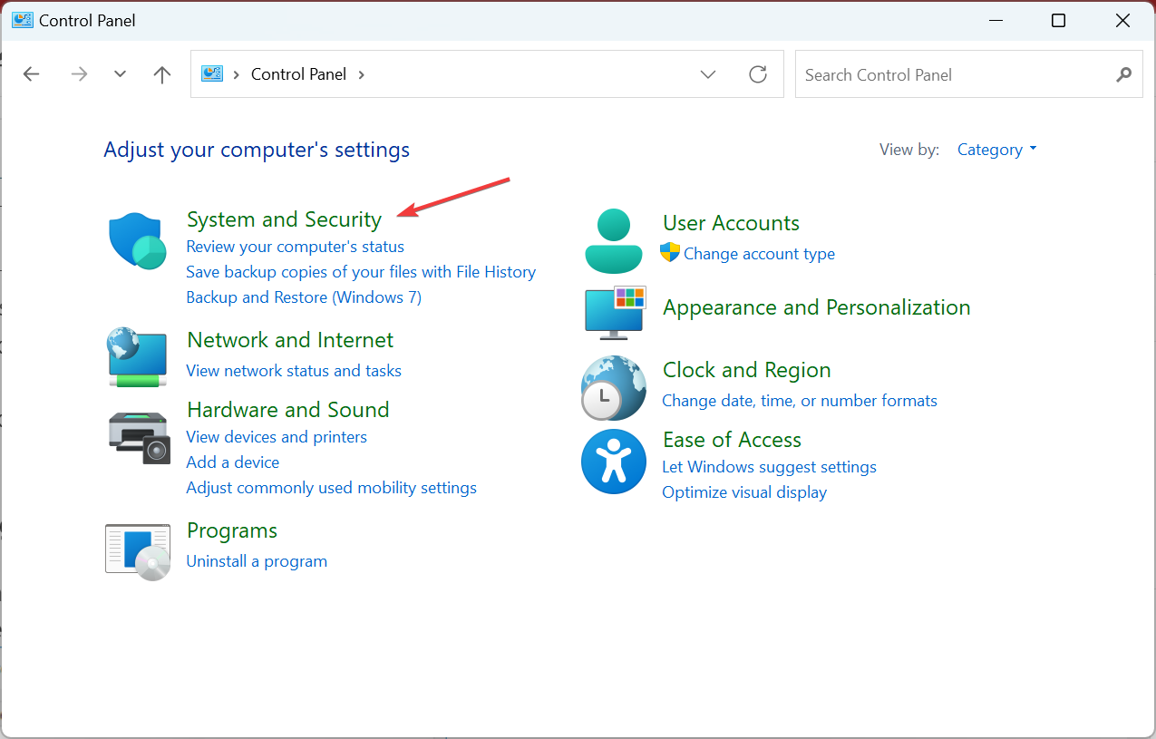 sistema y seguridad para reparar administrador de acceso denegado de Windows 10