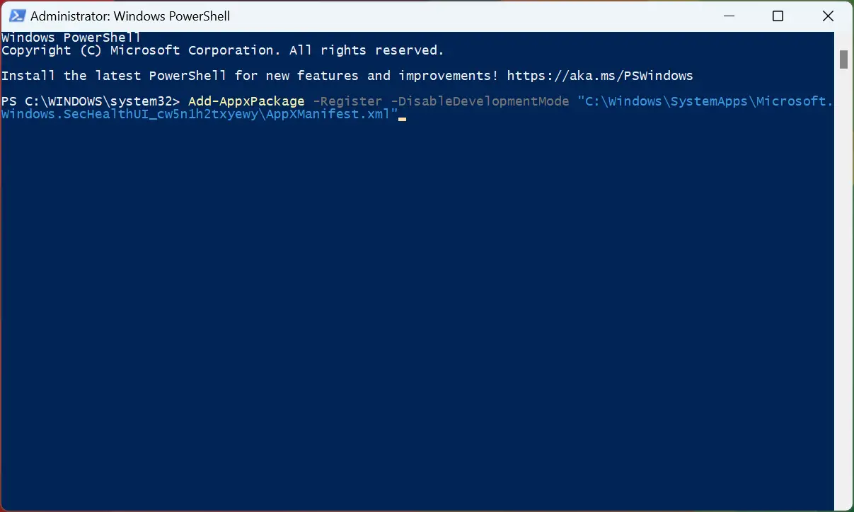 comando para reparar el error inesperado de Windows Defender
