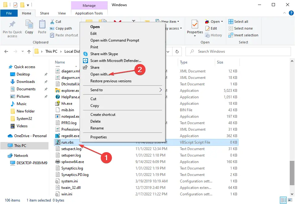 edite el archivo para corregir el error run.vbs de Windows 10