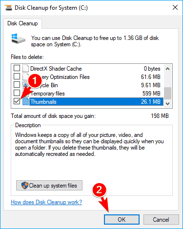 seleccionar limpieza de disco de miniaturas algunas miniaturas no muestran Windows 10