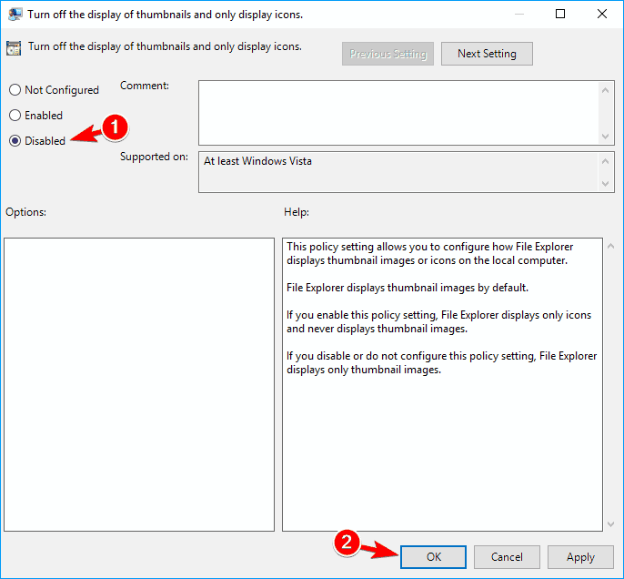 desactivar la visualización de miniaturas deshabilitadas png miniaturas que no muestran Windows 10