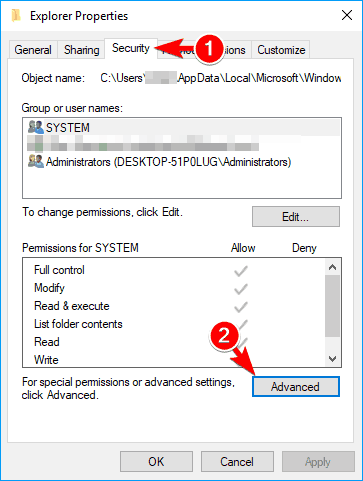 ficha de seguridad propiedades del explorador png miniaturas que no muestran Windows 10