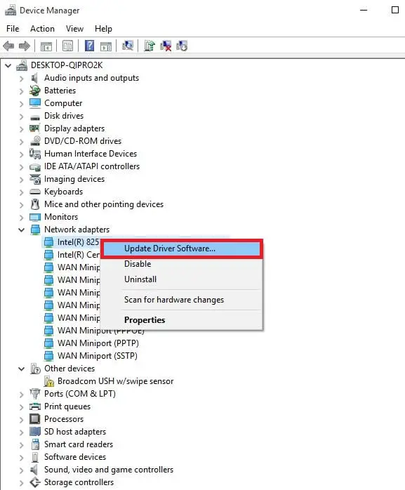 actualizar el software del controlador La computadora portátil HP no se conecta a Wi-Fi en Windows 10
